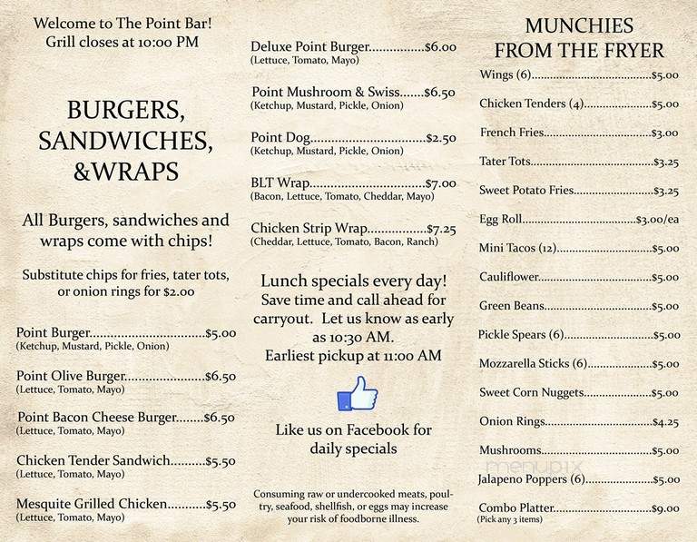 Point Bar - Grand Rapids, MI menu_pic