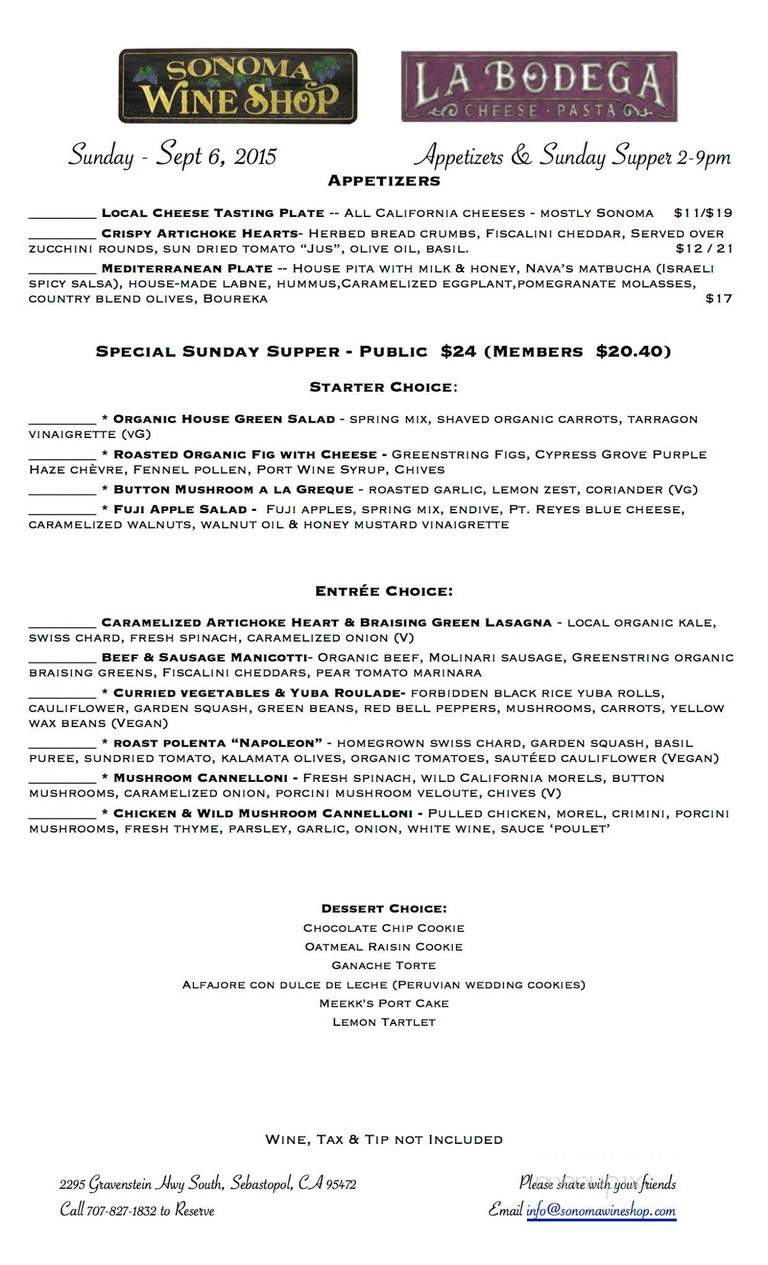 Sonoma Wine Shop - Sonoma, CA menu_pic