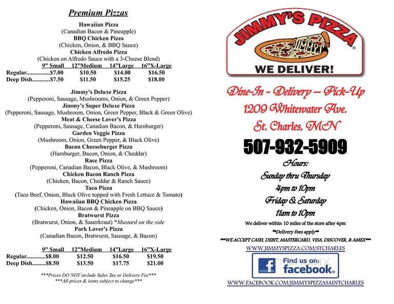 Jimmy's Pizza St. Charles - Saint Charles, MN menu_pic