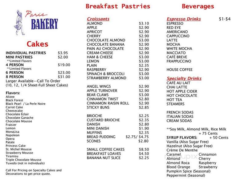 Paris Bakery Cafe - Seaside, CA menu_pic