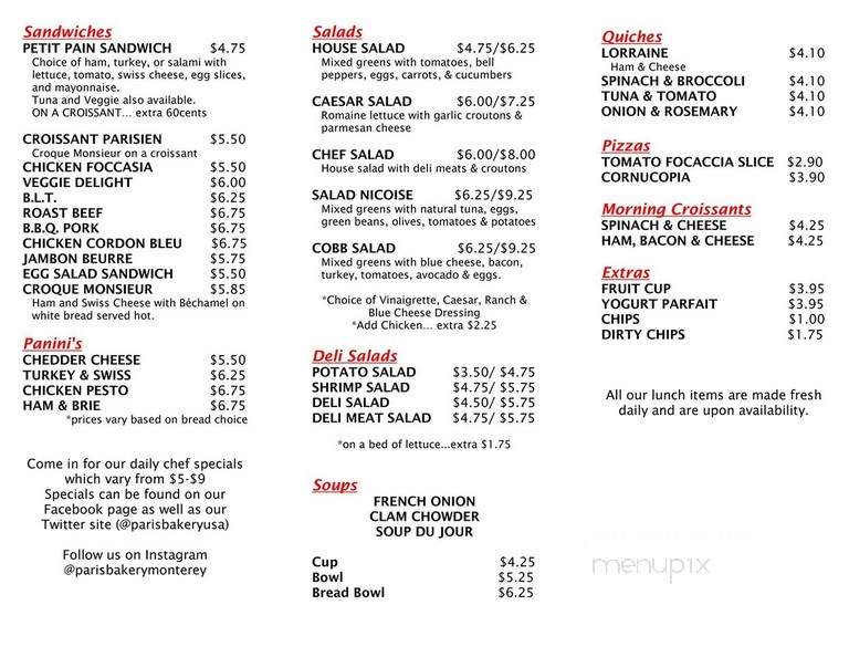 Paris Bakery Cafe - Seaside, CA menu_pic