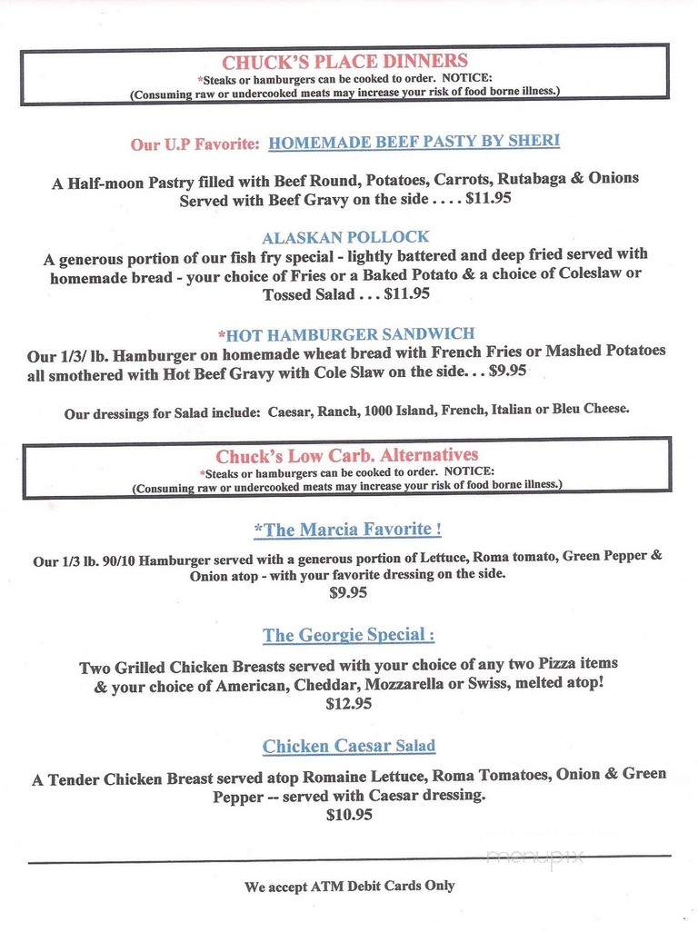 Chuck's Place Bar & Grill - Drummond Island, MI menu_pic
