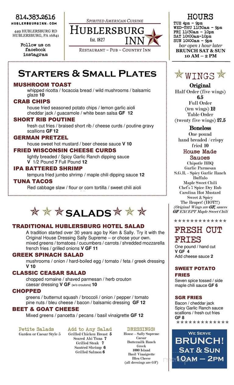 Hublersburg Inn Restaurant & Tavern - Howard, PA menu_pic