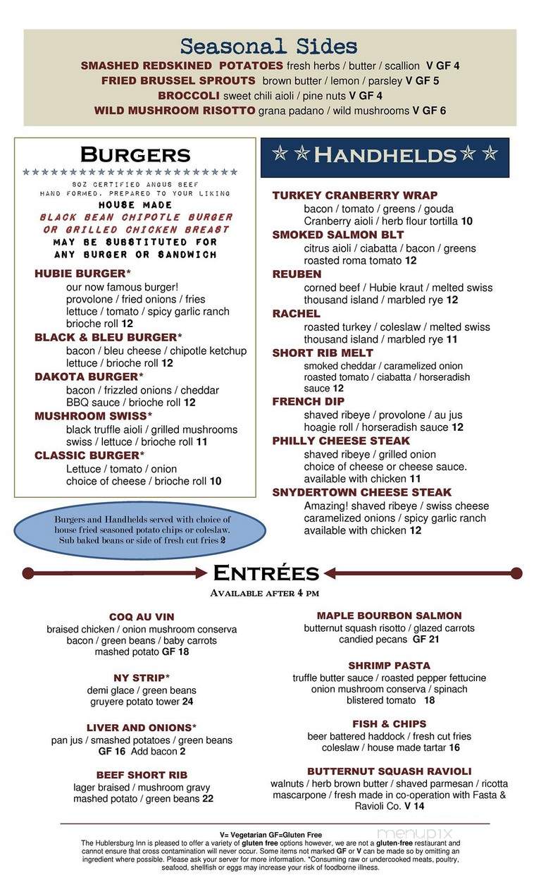 Hublersburg Inn Restaurant & Tavern - Howard, PA menu_pic