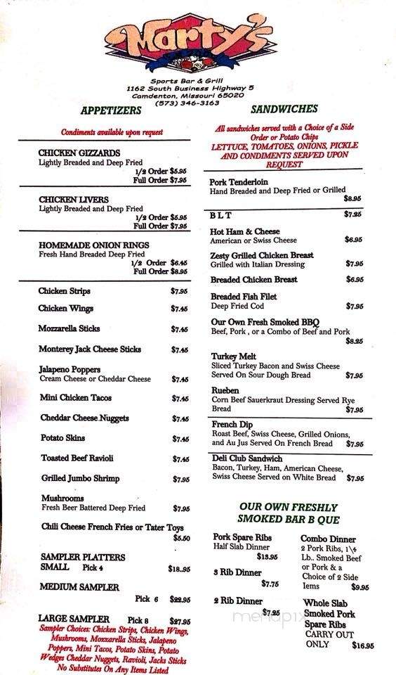 Marty's - Camdenton, MO menu_pic