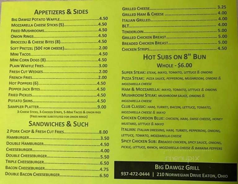 Big Dawgz - Camden, OH menu_pic