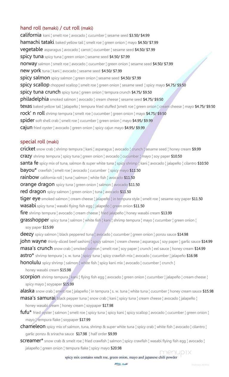 Masa Sushi Japanese Sake Bar - Dickinson, TX menu_pic