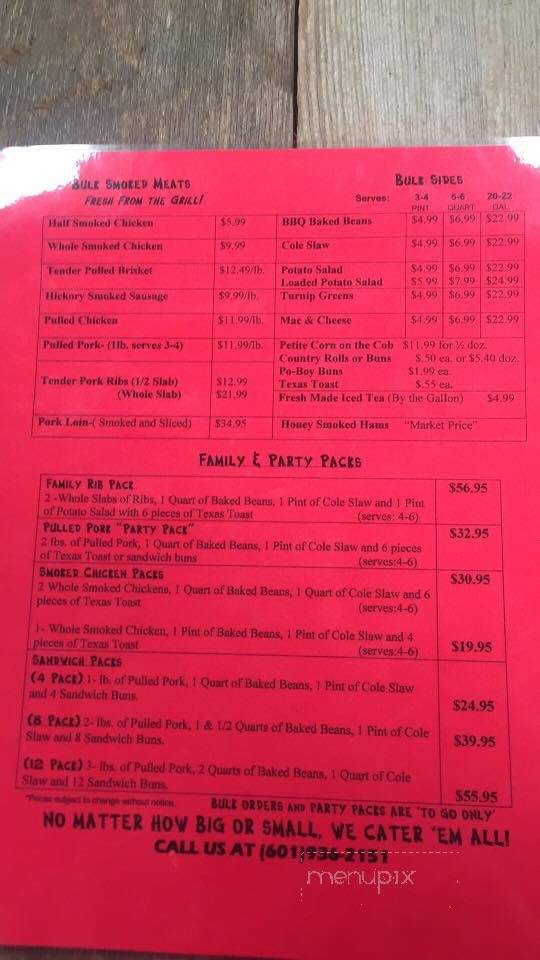 Tin Shed BBQ - Clinton, MS menu_pic