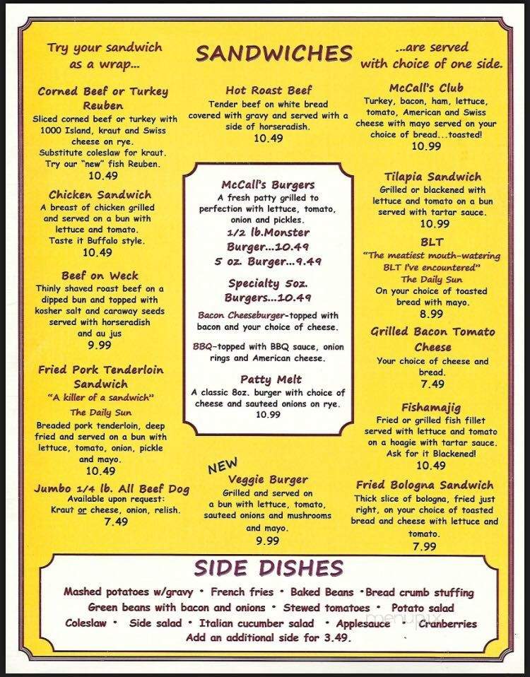 Mc Call's Tavern - Lady Lake, FL menu_pic
