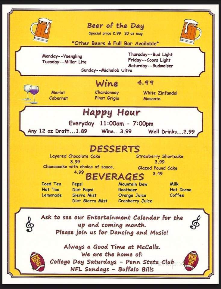 Mc Call's Tavern - Lady Lake, FL menu_pic