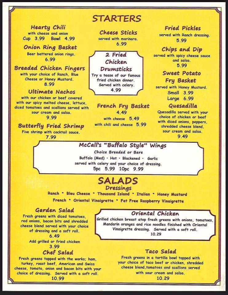 Mc Call's Tavern - Lady Lake, FL menu_pic