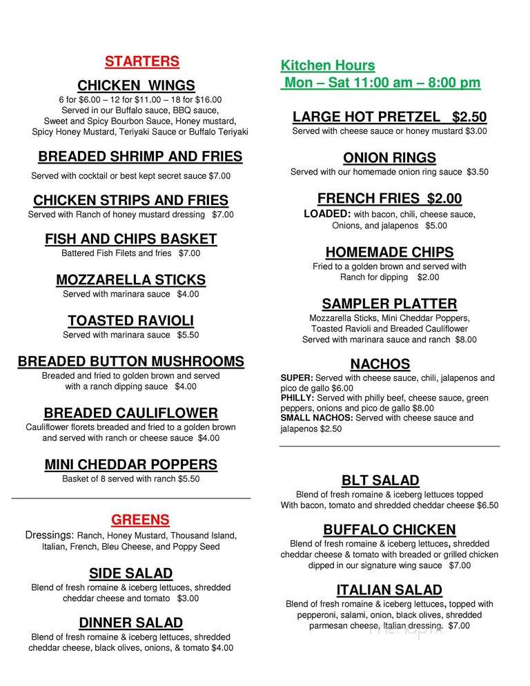 Miller House Pub & Cafe - Owensville, MO menu_pic