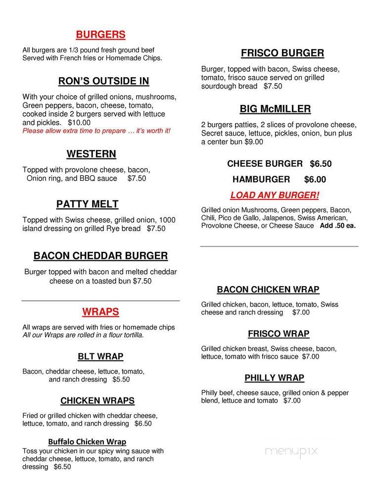 Miller House Pub & Cafe - Owensville, MO menu_pic