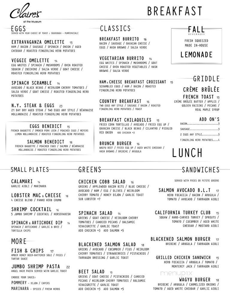 Claire's at the Museum - Long Beach, CA menu_pic