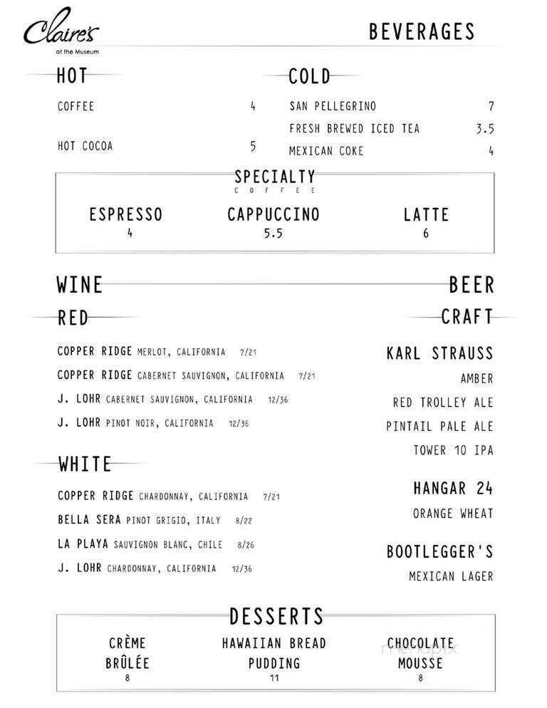 Claire's at the Museum - Long Beach, CA menu_pic