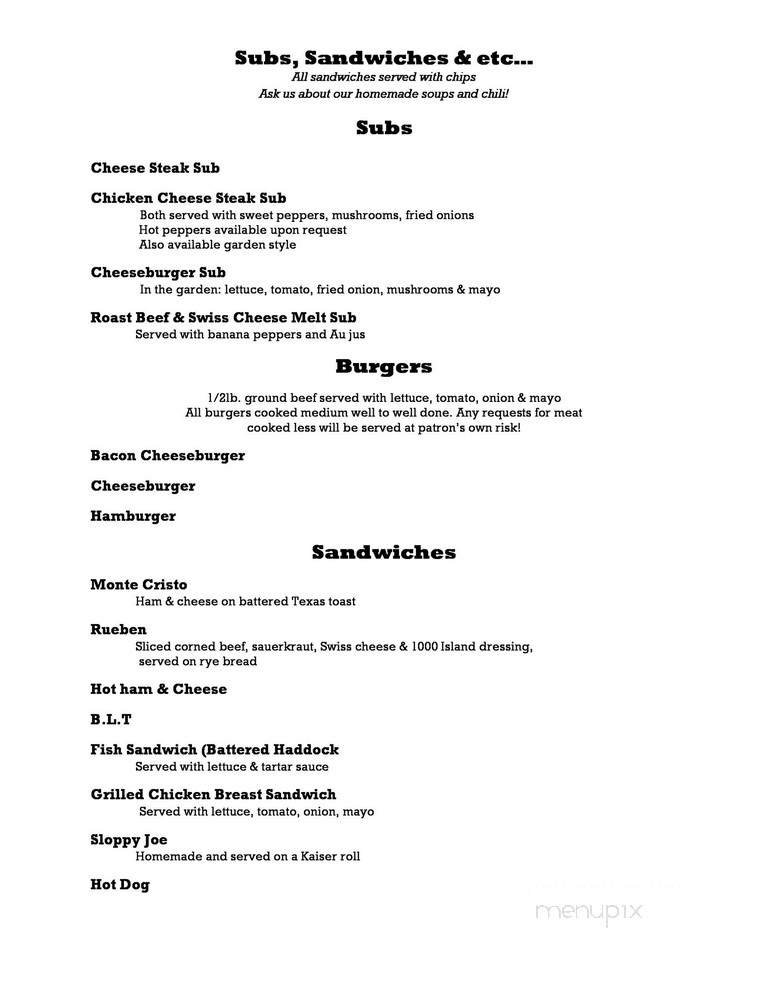Duncan Tavern - Wellsboro, PA menu_pic