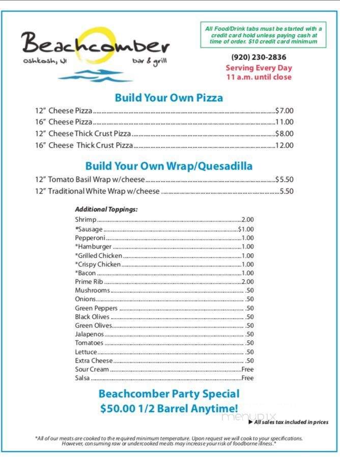 Beachcomber Bar & Grill - Oshkosh, WI menu_pic