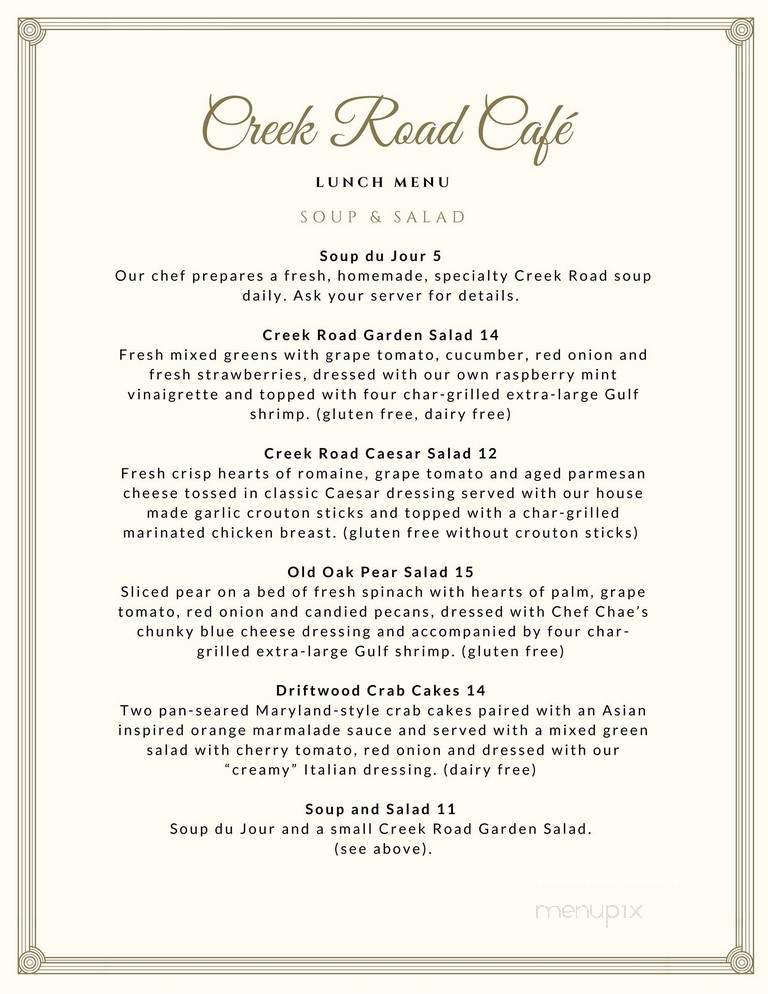 Creek Road Cafe - Dripping Springs, TX menu_pic