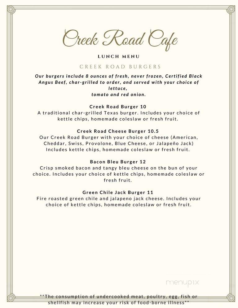 Creek Road Cafe - Dripping Springs, TX menu_pic