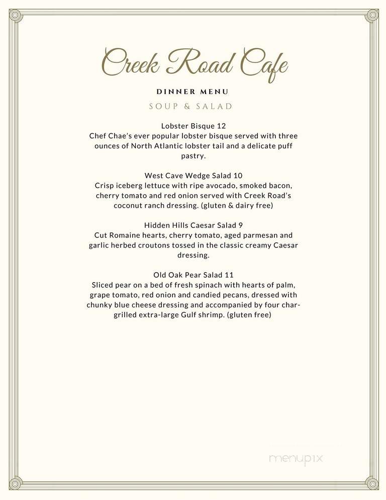 Creek Road Cafe - Dripping Springs, TX menu_pic