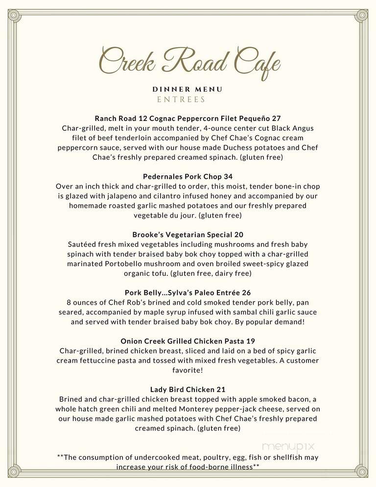 Creek Road Cafe - Dripping Springs, TX menu_pic