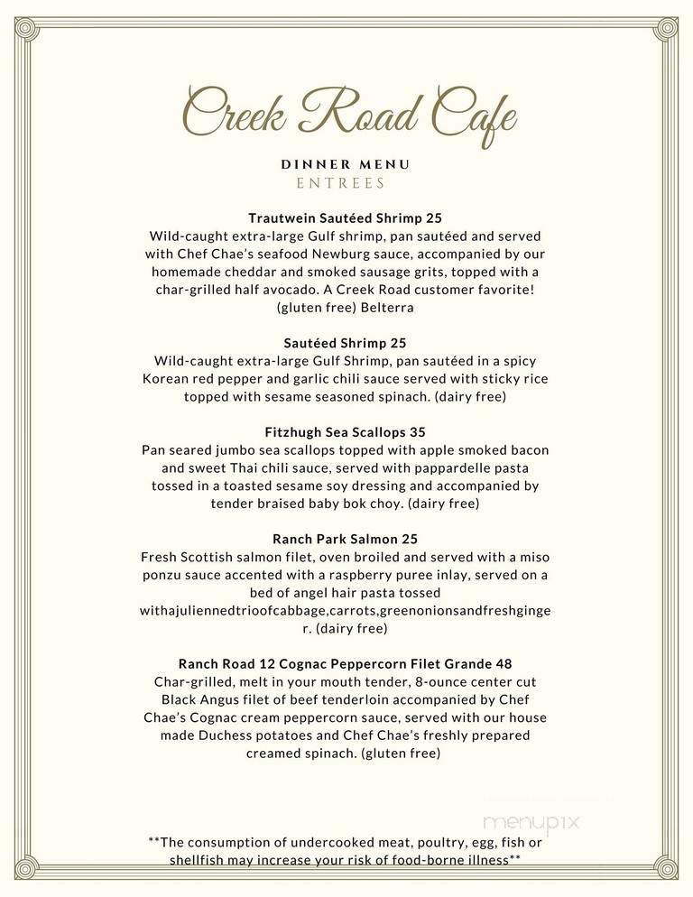 Creek Road Cafe - Dripping Springs, TX menu_pic