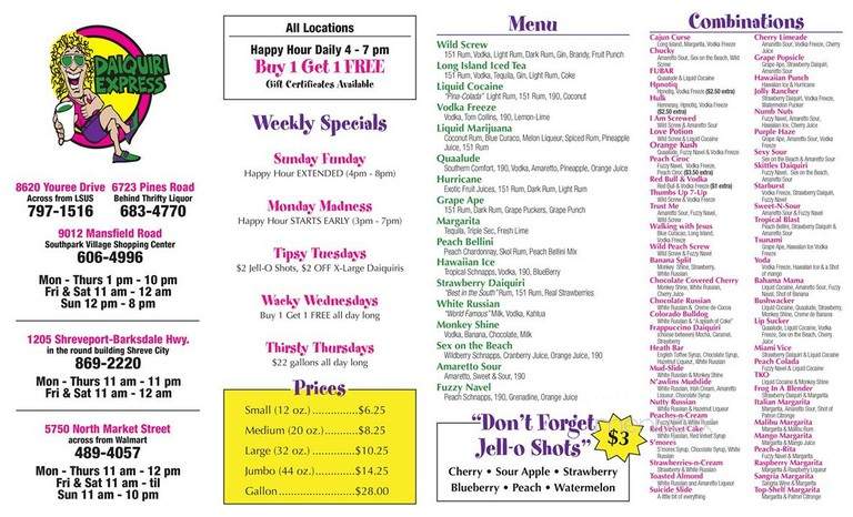Daiquiri Express - Shreveport, LA menu_pic