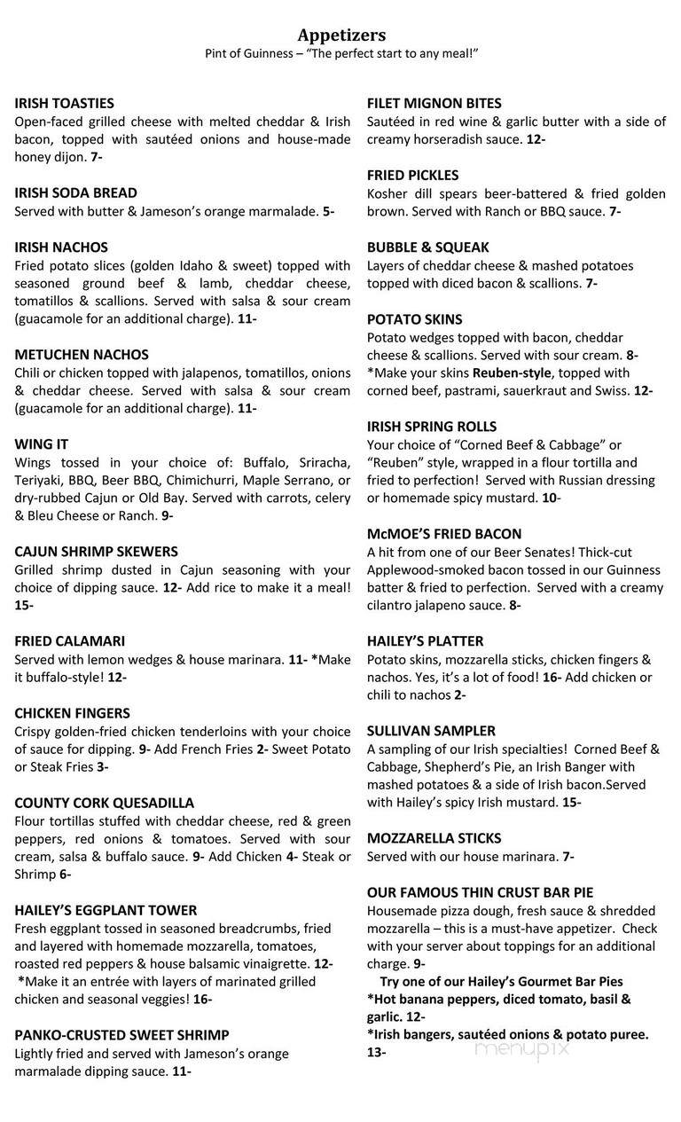 Hailey's Harp & Pub - Metuchen, NJ menu_pic