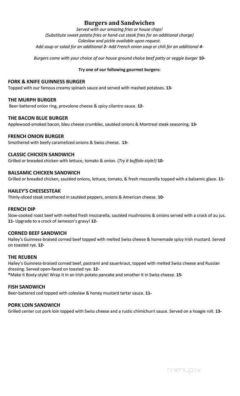 Hailey's Harp & Pub - Metuchen, NJ menu_pic