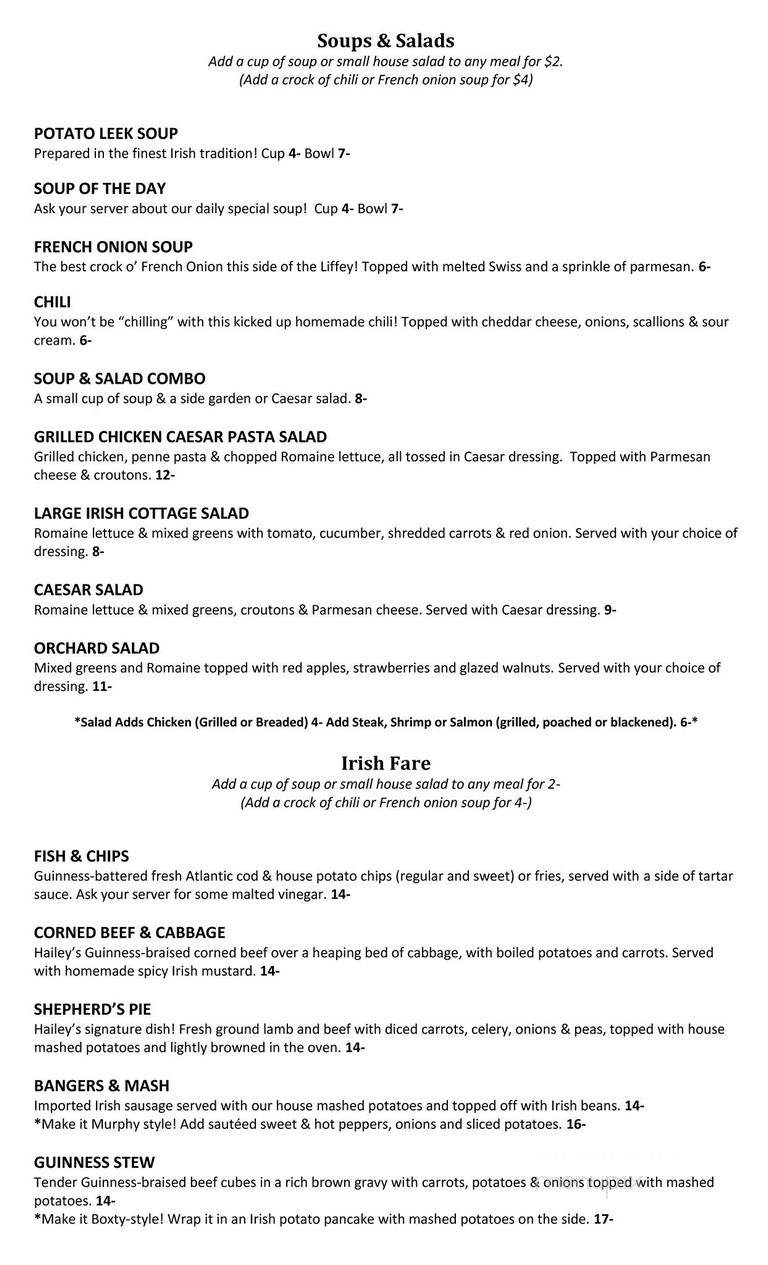 Hailey's Harp & Pub - Metuchen, NJ menu_pic