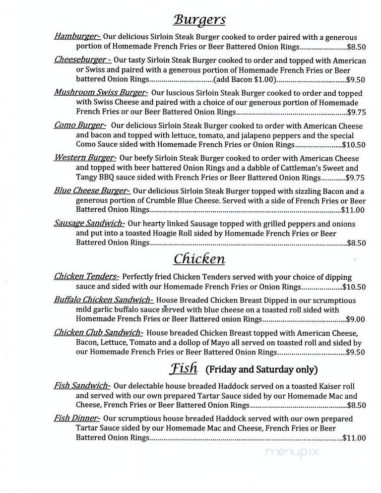 Lake Como Inn - Cortland, NY menu_pic