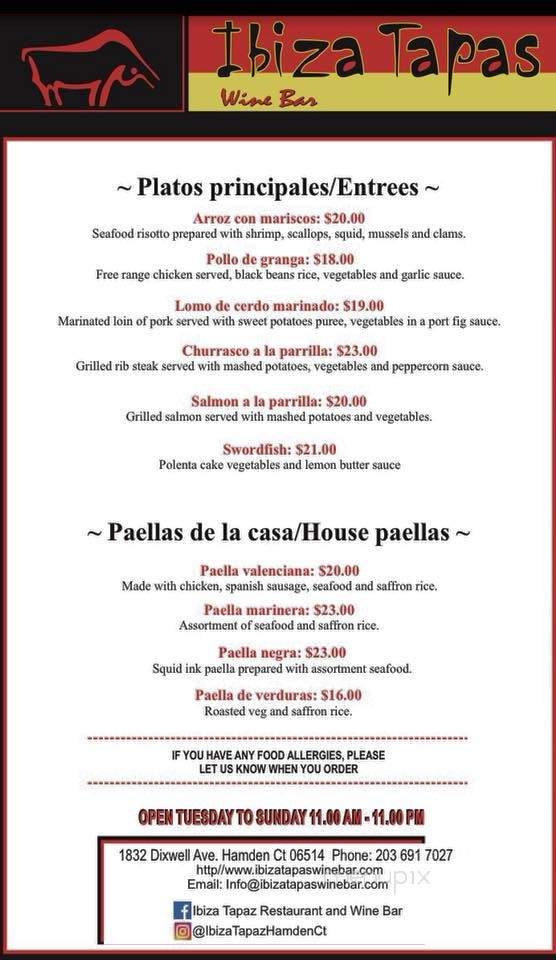 Ibiza Tapas Wine Bar and Cafe - Hamden, CT menu_pic