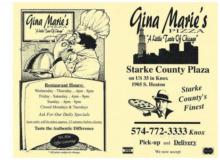 Gina Marie's Pizza - La Porte, IN menu_pic