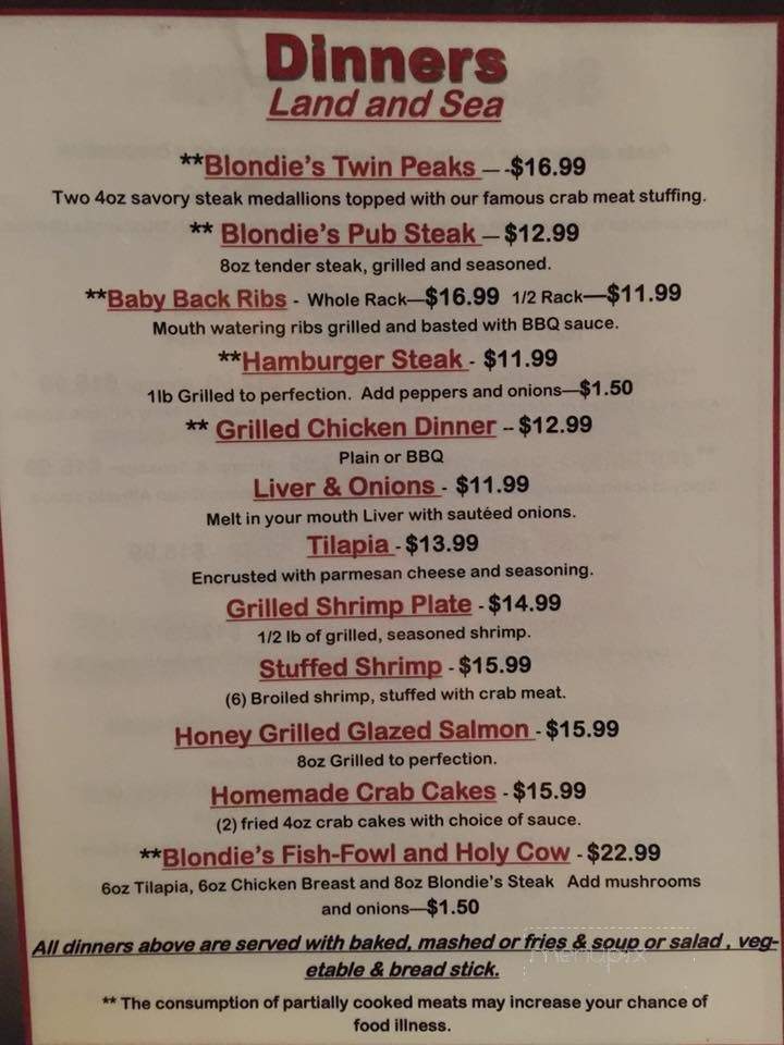 Blondies Roadhouse - Uniontown, PA menu_pic