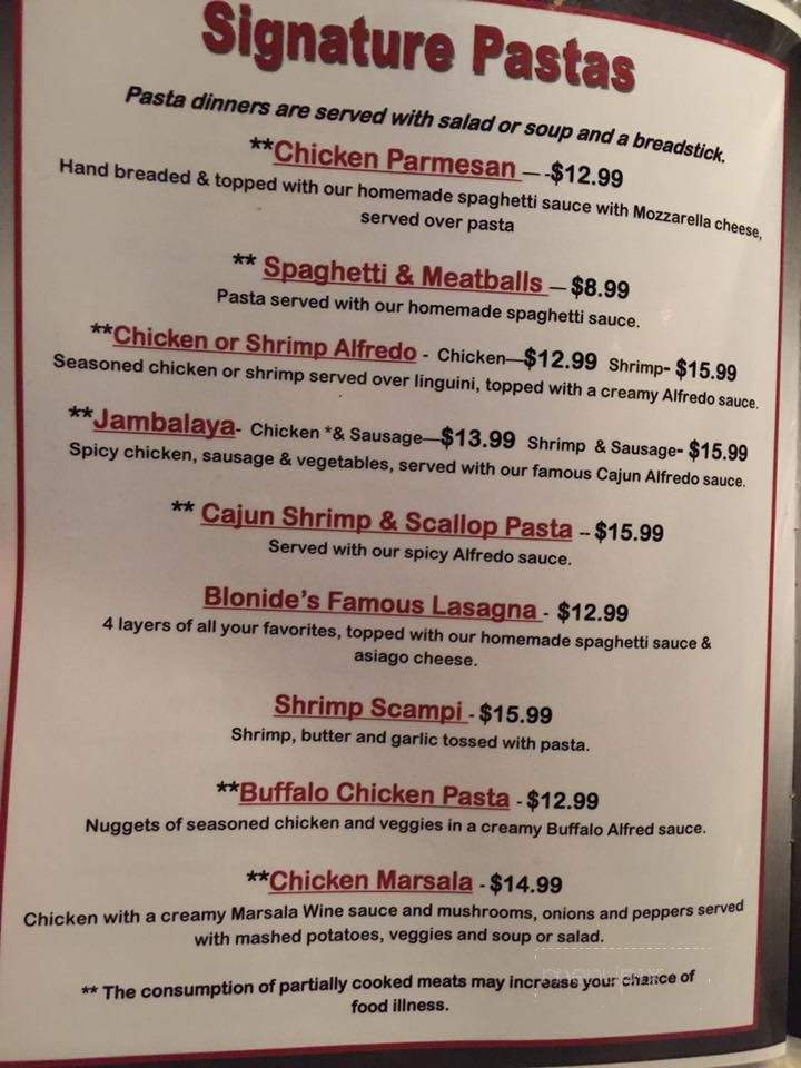 Blondies Roadhouse - Uniontown, PA menu_pic