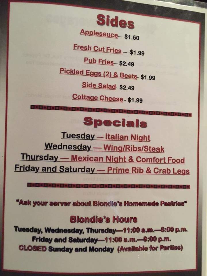 Blondies Roadhouse - Uniontown, PA menu_pic
