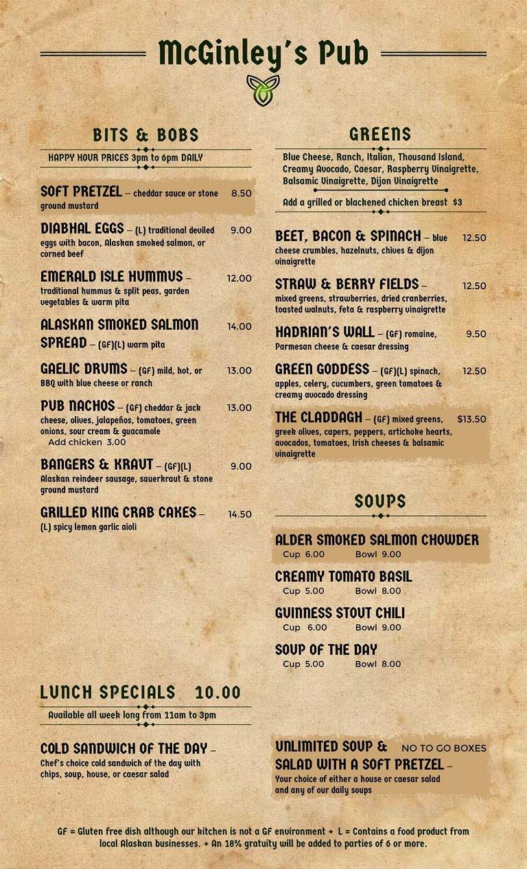 McGinley's Pub - Anchorage, AK menu_pic