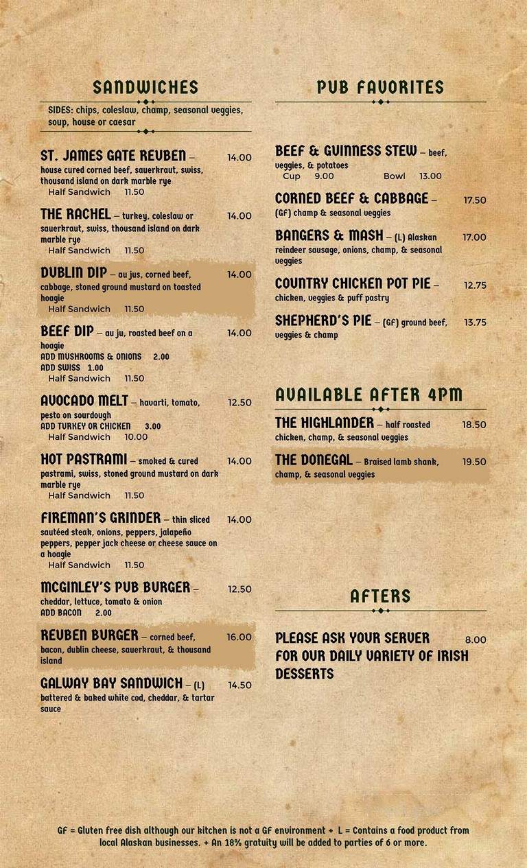 McGinley's Pub - Anchorage, AK menu_pic