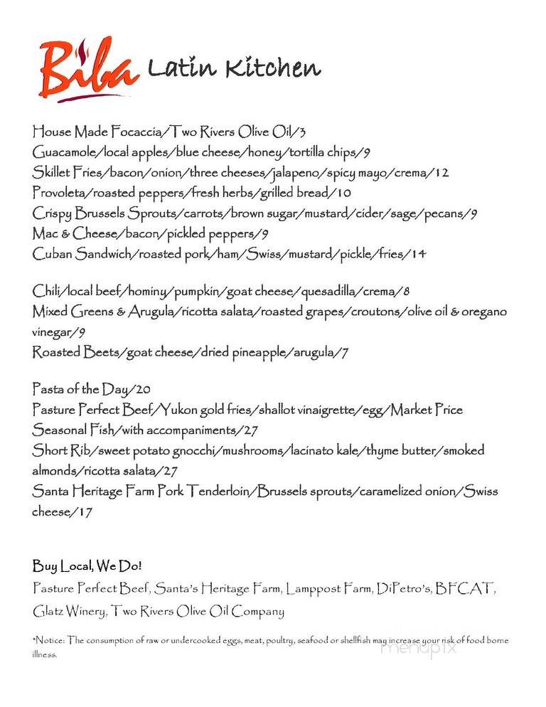 Biba - Beaver, PA menu_pic
