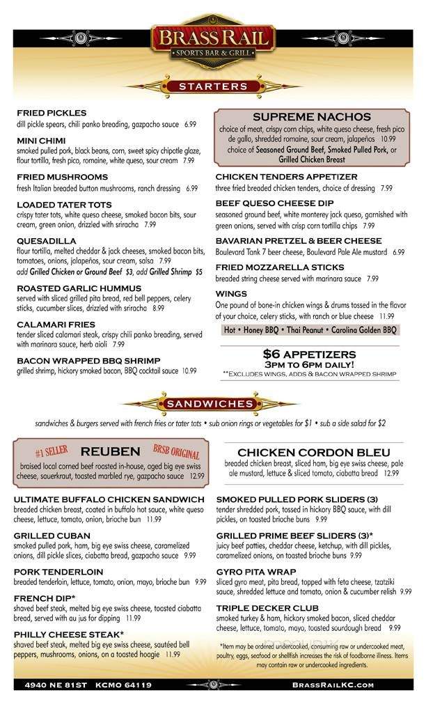Brass Rail - Restaurant & Sports Bar - Kansas City, MO menu_pic