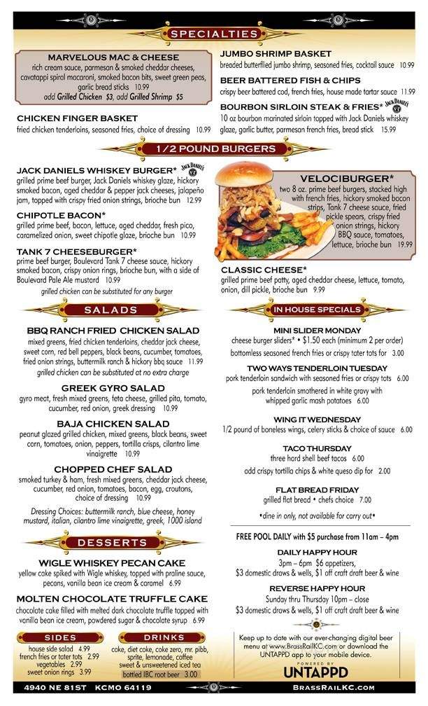 Brass Rail - Restaurant & Sports Bar - Kansas City, MO menu_pic