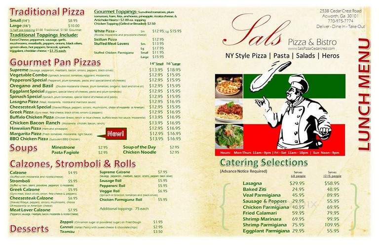 Sal's Pizza & Bistro - Acworth, GA menu_pic