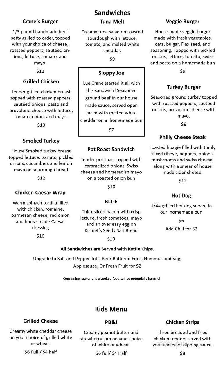 Menu of Cranes Orchard in Fennville, MI 49408