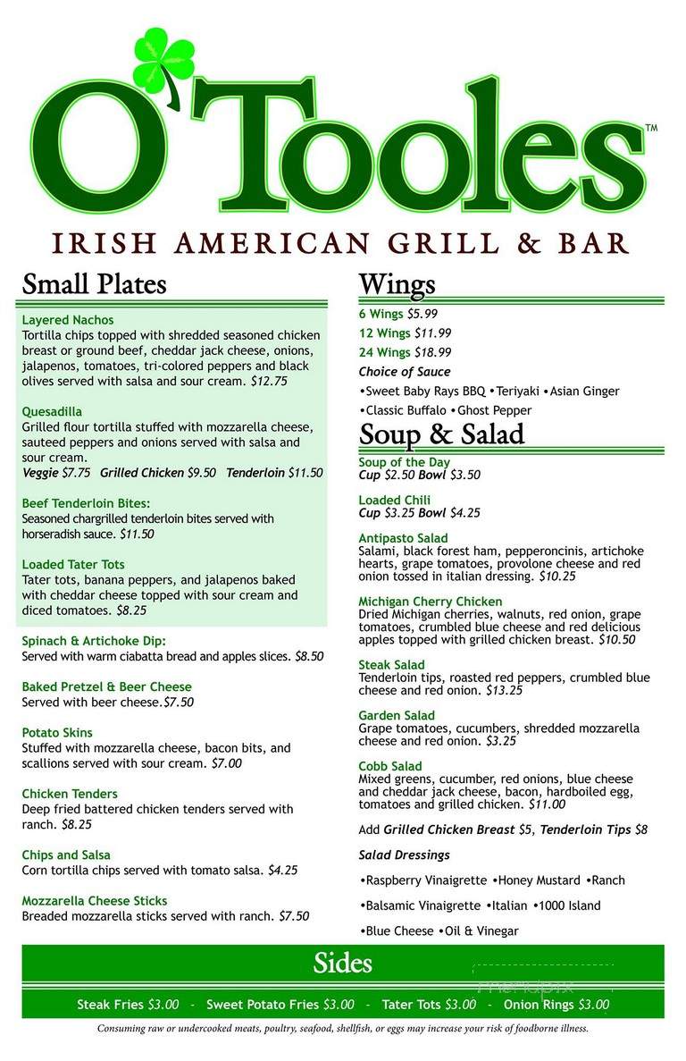 O'Tooles - Royal Oak, MI menu_pic