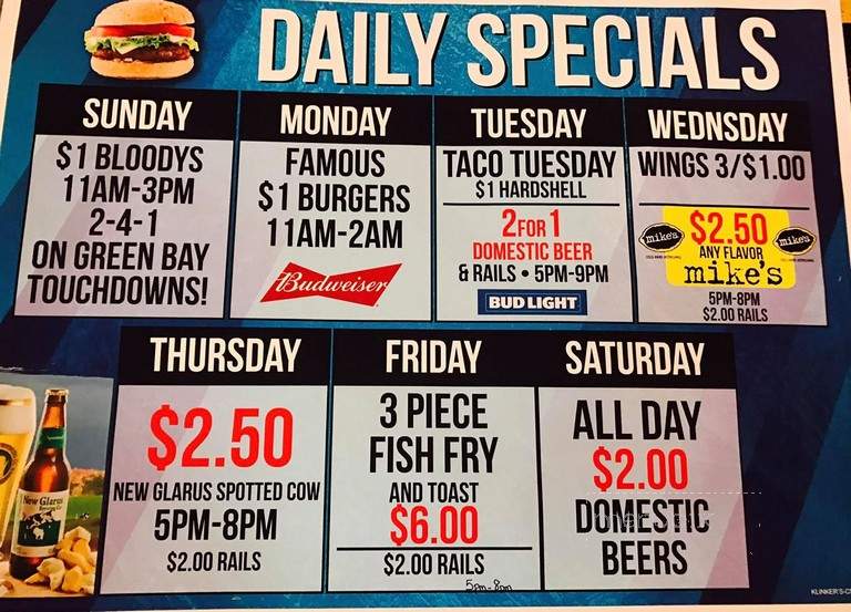 Klinker's Korner - Baldwin, WI menu_pic
