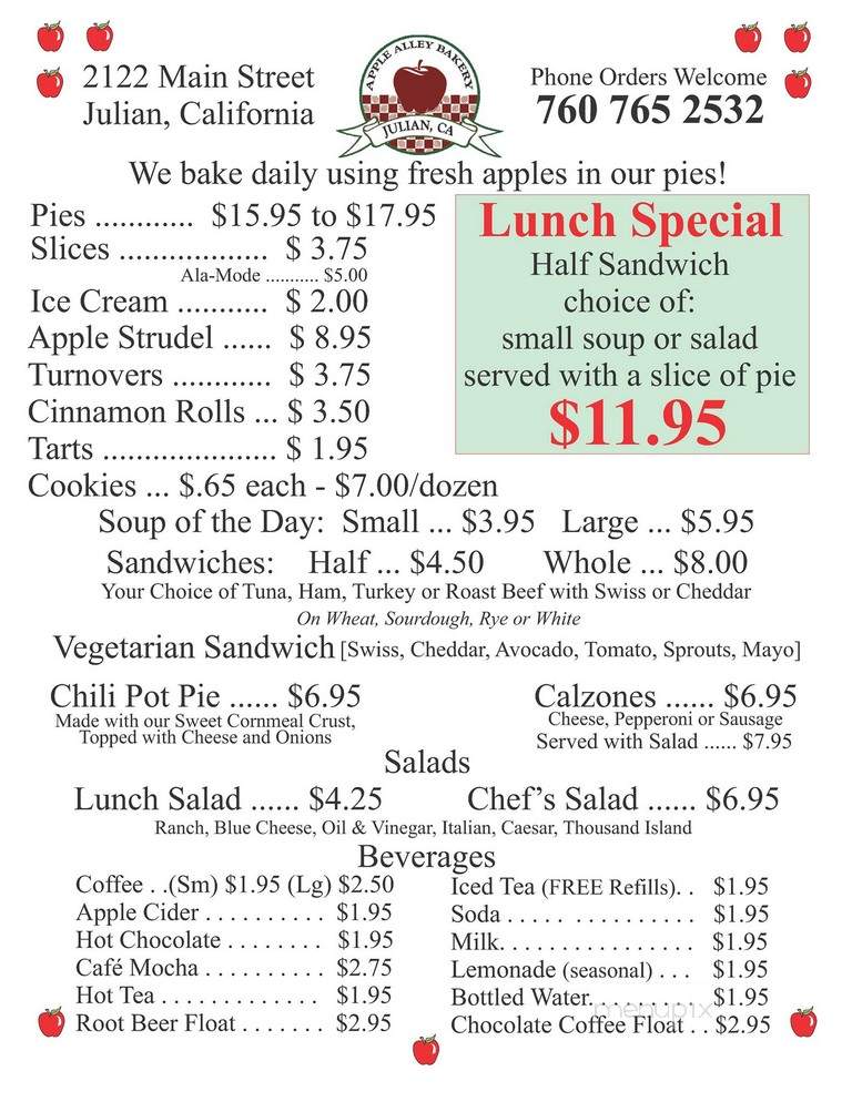Apple Alley Bakery - Julian, CA menu_pic