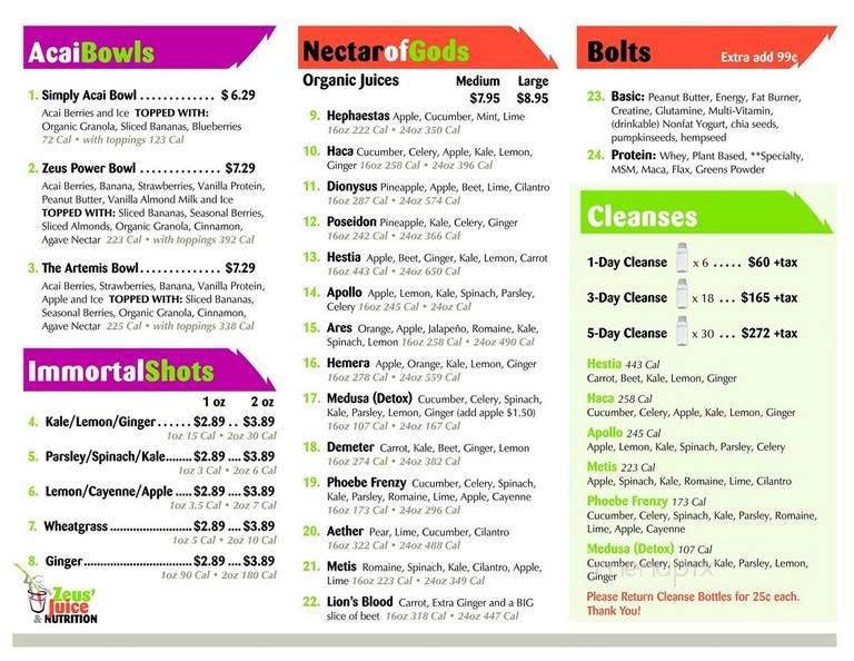 Zeus Juice - Albuquerque, NM menu_pic