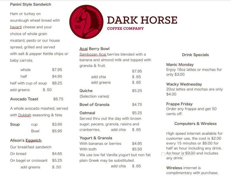 Dark Horse Coffee - Anchorage, AK menu_pic