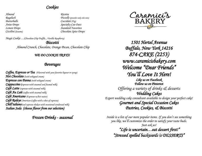 Caramici's Desert Bar & Bakery - Buffalo, NY menu_pic