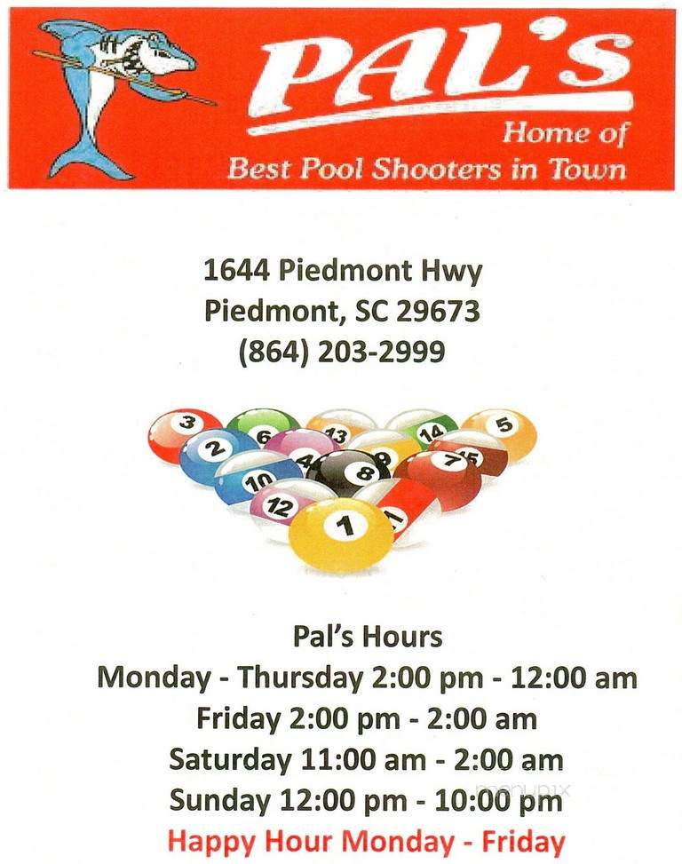 Pal's Bar 7 Grill - Piedmont, SC menu_pic